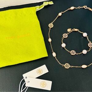 Tory Burch Gold/Pearl Necklace and Bracelet Set - NWT